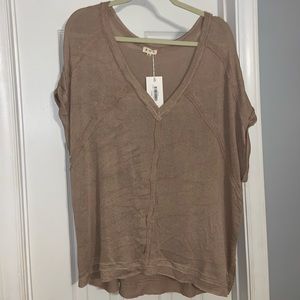 Tan v-neck top, size Large